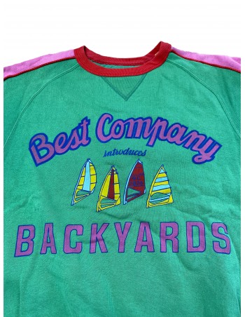 Felpa Best Company Verde con Dettagli Rosa e Giallo Maniche Corte Taglia M 2